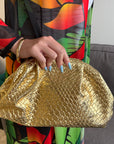 Gold Woven Embossed Clutch Bag