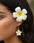 Flower-shaped earrings on a white background