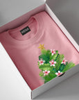 Pink sweatshirt with floral design and 'MENA' label in a box