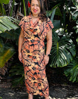 Tiani Dress - Brown Hibiscus