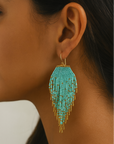 Turquoise Bead Tassel Earrings