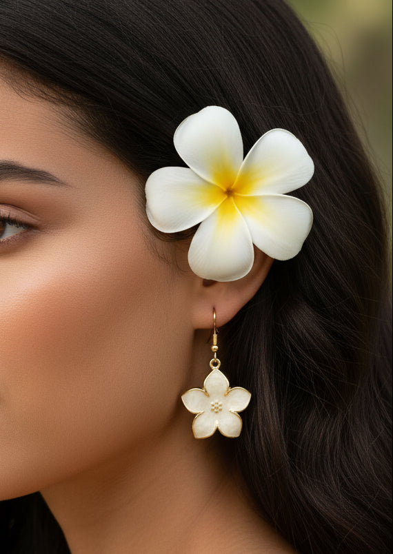 Flower-shaped earrings on a white background